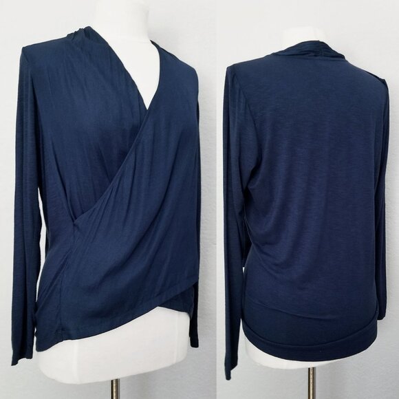 Anthropologie Dolan Left Coast Collection Navy Long Sleeve Tulip Faux Wrap Top S - Picture 4 of 13